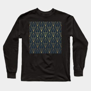 Gold & Navy Art Deco Pattern Long Sleeve T-Shirt